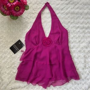 Spencer Jeremy Fuscia Pink Silk Halter Top size Medium 100% silk